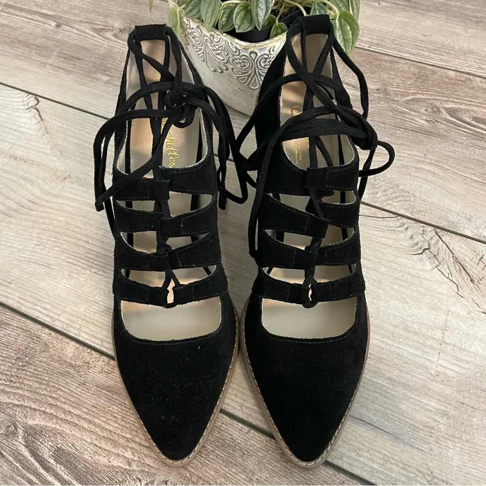 Seychelles x Anthropologie‎ Leather Women’s 8.5 Black Lace Up Witchy Diva Chic